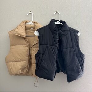 Bundle of 2 Cropped Puffer Vests Black and Tan Size Small Forever 21 Amazon